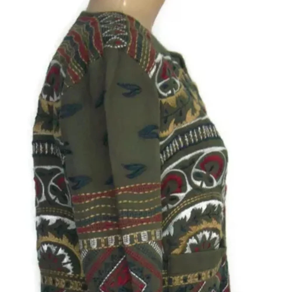 Johnny Was JW Los Angeles Womens Embroidered Cardigan Jacket Cotton Small Green - Picture 3 of 10